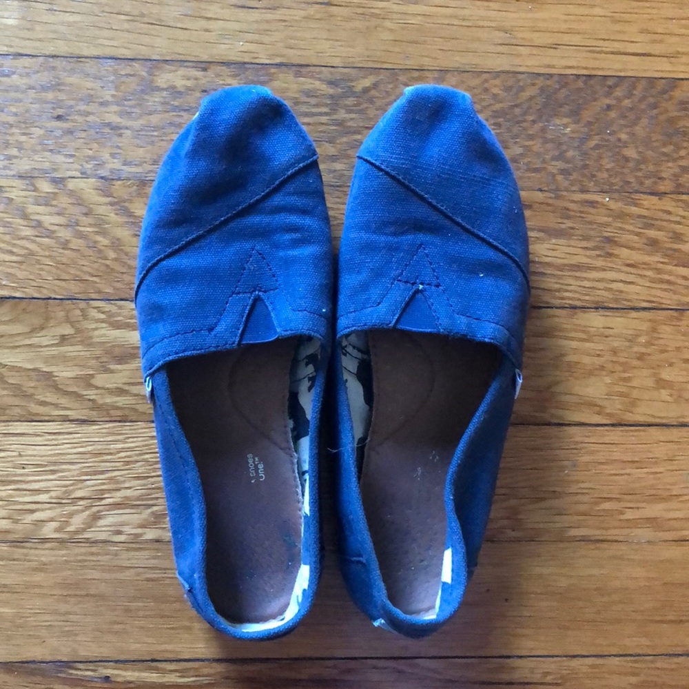 Used Muted Navy Blue Toms Slip Ons
